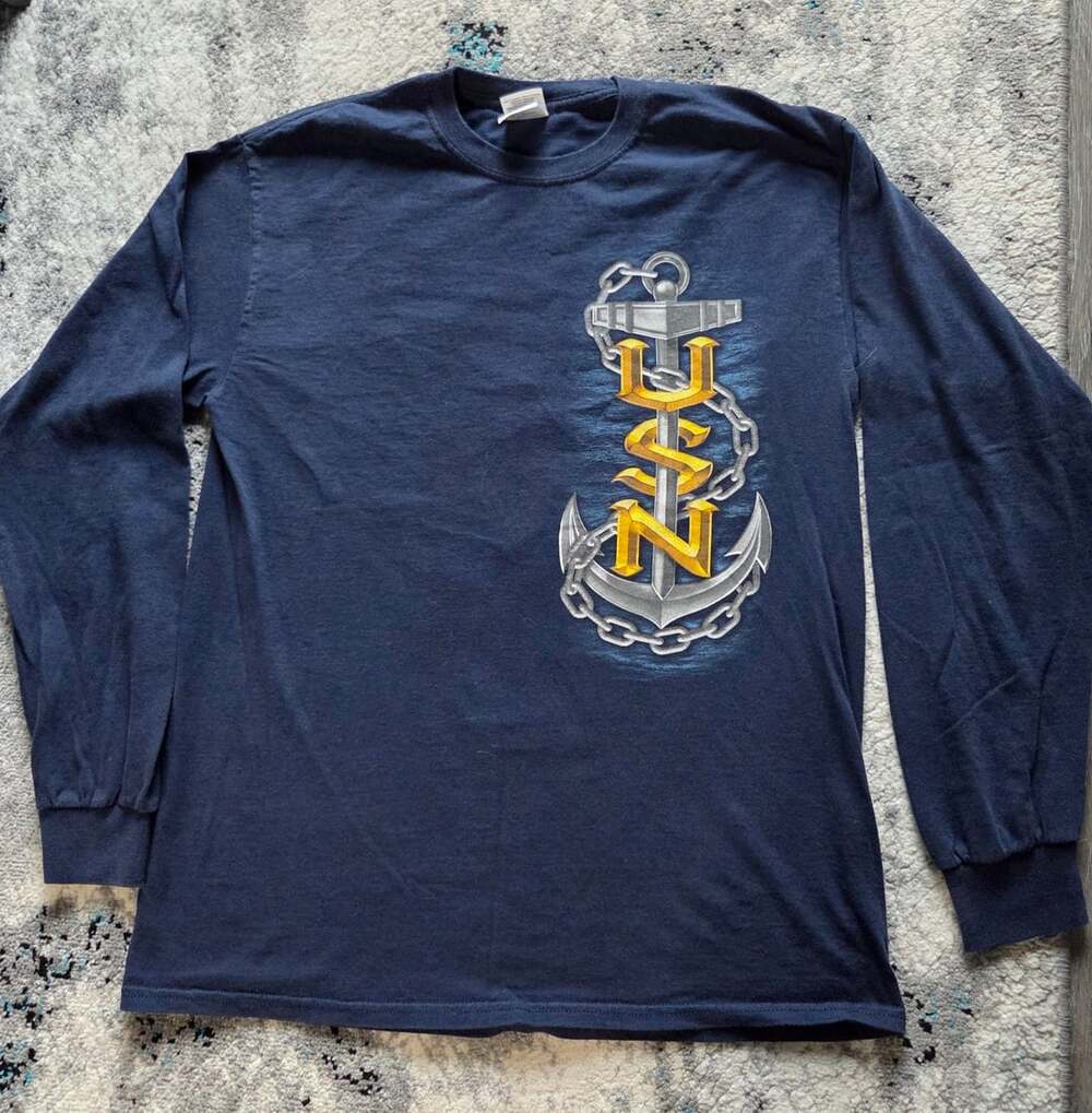 Gildan US Navy Long Sleeve T-Shirt Size M Blue Anchor Graphic